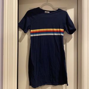 MOD REF navy t-shirt dress w/retro rainbow stripe